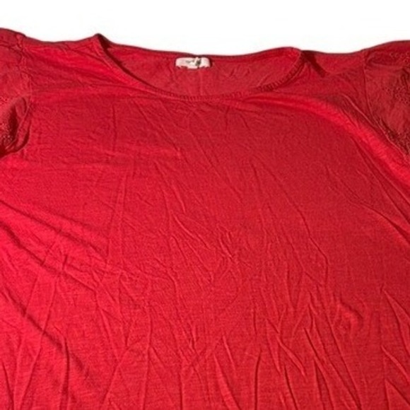 Coral Short Sleeve Top with Eyelet Detail - Casual Comfort - Picture 1 of 6
